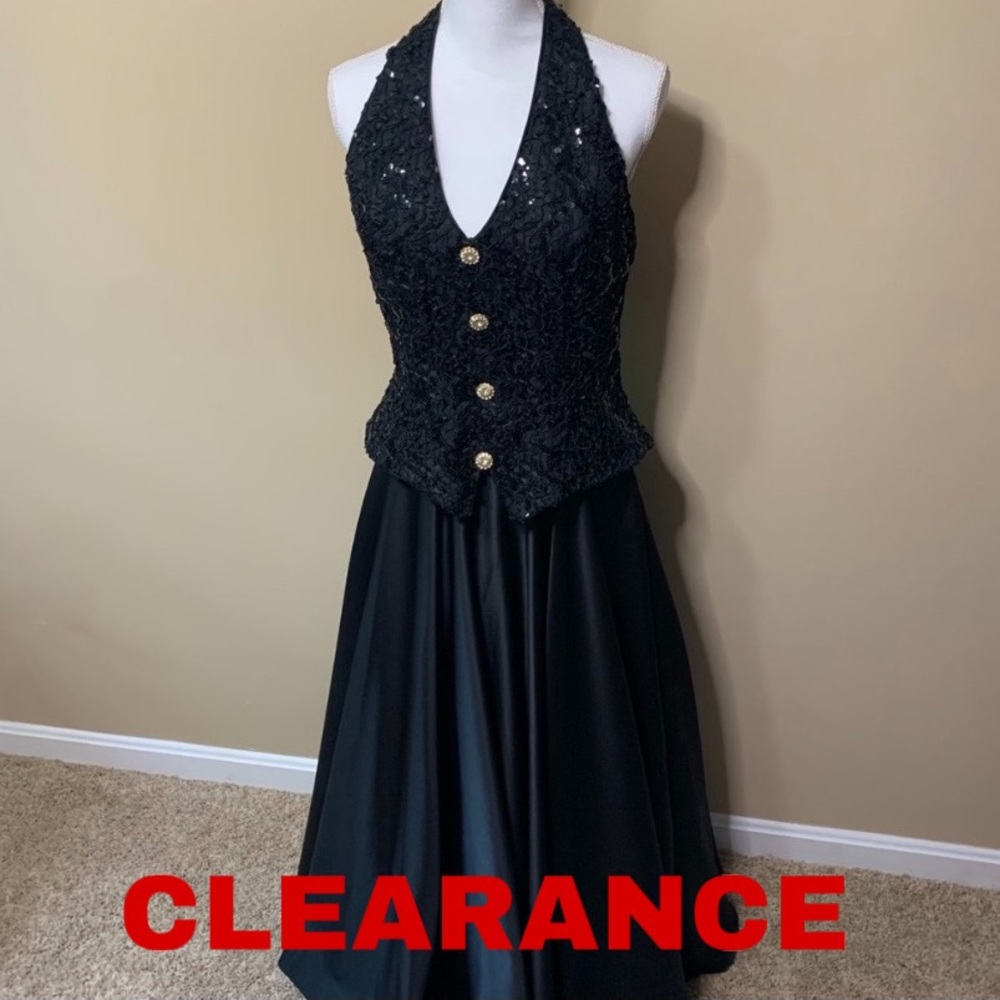 Vintage Dave & Johnny Black Sequin Petticoat Gown